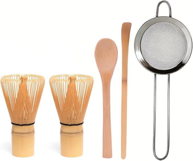 Bamboo Matcha Whisk Set with 2-pack 100% Natural Bamboo matcha Whisk,Sifter,Tea Scoop and Tea Spoon，Handcrafted Traditional Japanese Chasen, Matcha Kit for Authentic Matcha Tea Preparation by JULWIND