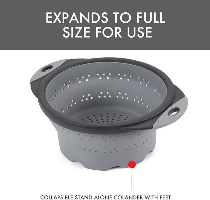 Dexas 8" Collapsible Silicone Colander in Cool Grey, Kitchen Strainer with Handles, 7.2 Cup Capacity | BPA-Free, Heat-Resistant, Space-Saving Kitchen Tool - Image 4