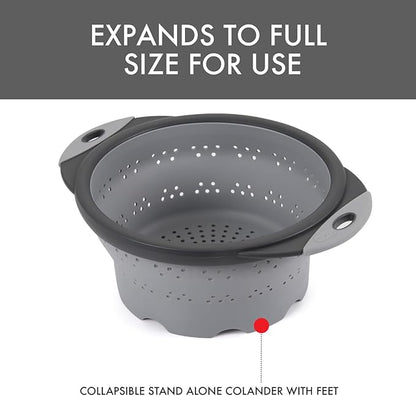 Dexas 8" Collapsible Silicone Colander in Cool Grey, Kitchen Strainer with Handles, 7.2 Cup Capacity | BPA-Free, Heat-Resistant, Space-Saving Kitchen Tool - Image 4