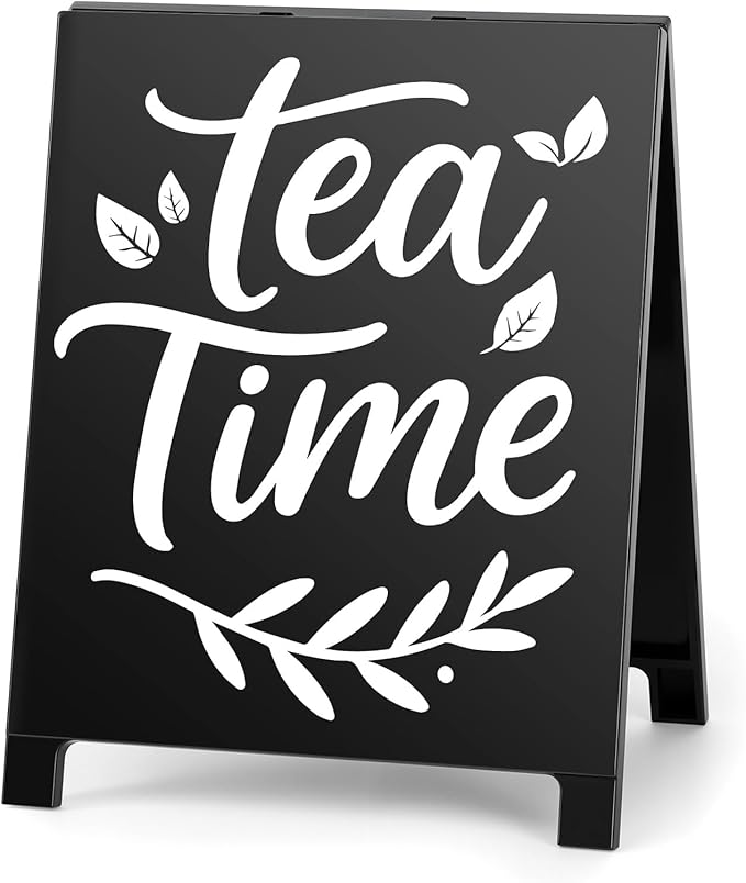 Tea Time Coffee Sign for Cafe Teas Bar Decor Signs Tea Coffee Station Accessories Gift for Coworker Women Men Home Office Kitchen Decor Plaque Table Centerpiece (Black) by Youremotionalvaluechoices