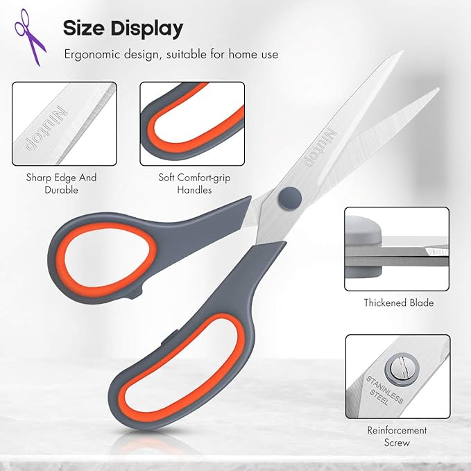 Scissors Bulk Set of 40-Pack, Niutop 8" Multipurpose Sharp Sewing Craft Fabric Scissors for Office Home High/Middle School Student Office Teacher Art Supplies, Soft Comfort-Grip Right/Left Handles - Image 4
