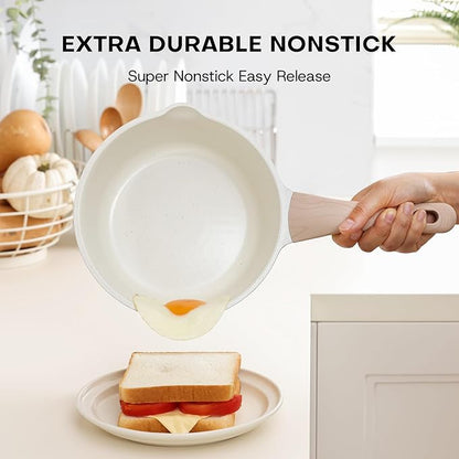 Kordisen Sauce Pan Set with Lid, 1.5Qt & 2.5 Qt Nonstick Cooking Pots with Pour Spout, Easy to Clean, Small Kitchen Induction Saucepan with Ceramic Coating, PFOA/PFOS Free (Cream) - Image 3
