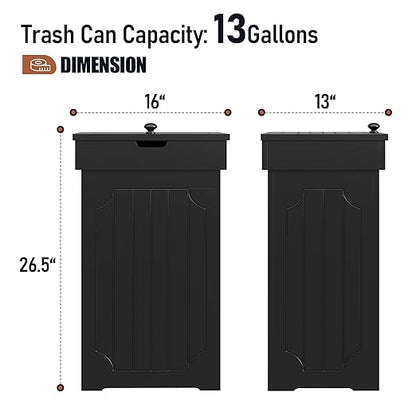 Function Home Trash Can Cabinet, 13 Gallon Kitchen Garbage Can, Wood Recycling Trash Bin, Freestanding Dog Proof Trash Can, Farmhouse Trash Cabinet with Lid for Home Kitchen Bathroom, Black - Image 4