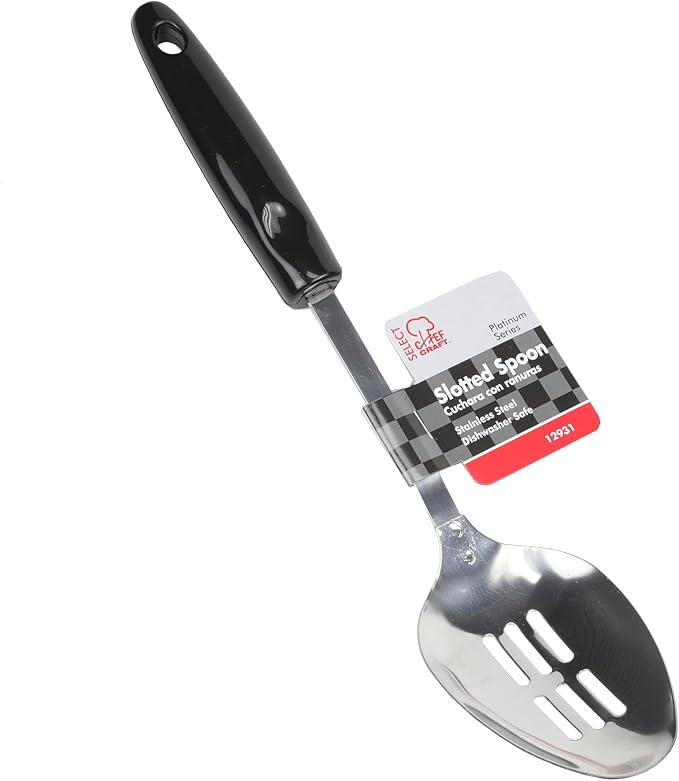 Chef Craft Select Slotted Spoon, 12.75 inches, Stainless Steel/Black (Pack of 2) - Image 2