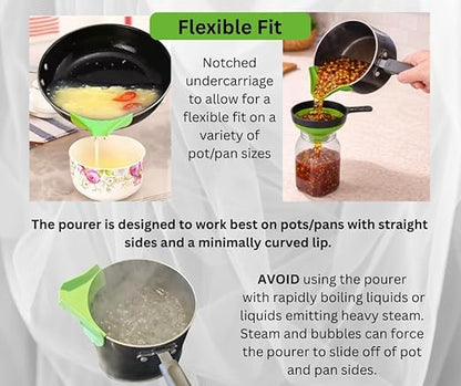 Collapsible Funnel Set of 3 | Silicone Pot Edge Soup Pour Spout | Food Grade Silicone Canning Funnels for Kitchen Use – Wide & Regular Mouth Mason Jars, |Canning, Easy Liquid Transfer