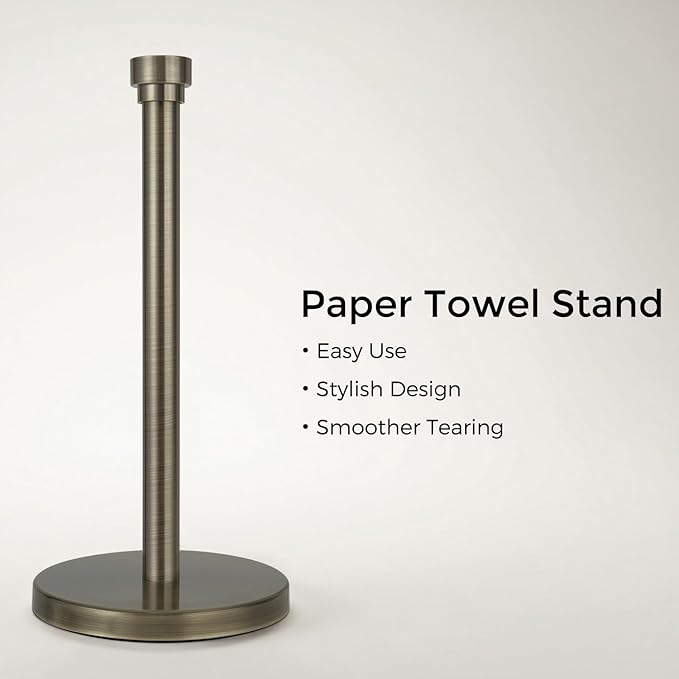 Antique Bronze Paper Towel Holder Countertop, Freestanding Paper Towel Stand with Weighted Non-Slip Base, Easy Assembly, Unique Decorative End Cap for Kitchen and Bathroom - Image 2