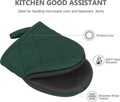 1 Pair Short Oven Mitts - Silicone Kitchen Oven Gloves High Heat Resistant 500℉, Mini Oven Mits with Non-Slip Grip Surfaces and Hanging Loop for BBQ, Baking, Cooking and Grilling (ArmyGreen) - Image 4