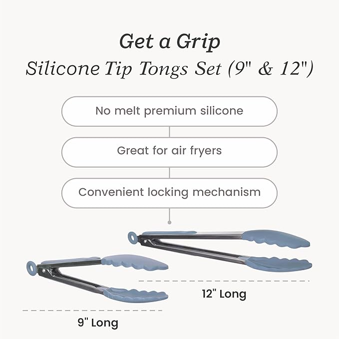 Starpack 'Get a Grip' Silicone Kitchen Tongs for Cooking (2Pcs) - BBQ Tongs for Grill Heat Resistant to 600°F - Stainless Steel Kitchen Utensils w/Non Stick Silicone Tips - 9",12" for Serving Food - Image 4