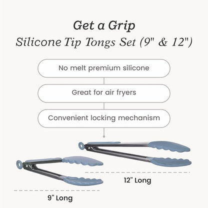 Starpack 'Get a Grip' Silicone Kitchen Tongs for Cooking (2Pcs) - BBQ Tongs for Grill Heat Resistant to 600°F - Stainless Steel Kitchen Utensils w/Non Stick Silicone Tips - 9",12" for Serving Food - Image 4