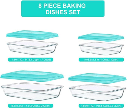 KOMUEE 8 Pieces Glass Baking Dish with Lids Rectangular Glass Baking Pan Bakeware Set with BPA Free Lids, Baking Pans for Lasagna, Leftovers, Cooking, Kitchen, Fridge-to-Oven, Green - Image 2