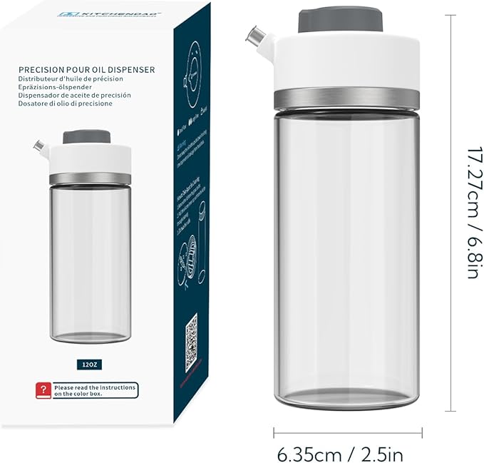 KITCHENDAO Precision Pour Glass Oil Dispenser with 3 Modes, Drip-free Spout, Two Adjustable Flowing Speed, 12 oz Vinegar Dispenser Bottle for Kitchen, Borosilicate Glass Olive Oil Bottle for Cooking - Image 8