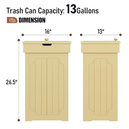 Function Home Trash Can Cabinet, 13 Gallon Kitchen Garbage Can, Wood Recycling Trash Bin, Freestanding Dog Proof Trash Can, Farmhouse Trash Cabinet with Lid for Home Kitchen Bathroom, Yellow - Image 3