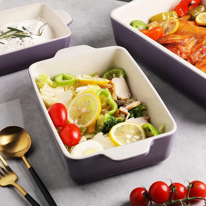 Sweejar Ceramic Bakeware Set, Rectangular Baking Dish for Oven Lasagna Pans for Cooking, Kitchen, Cake Dinner, Banquet and Daily Use, 11.8 x 7.8 x 2.76 Inches of Casserole Dishes (Gradient Purple) - Image 3