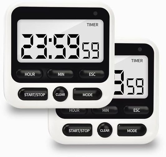 2 Pack Digital Kitchen Timer NKOVE 24 Hour Clock and Alarm Function with Silent or Alarm Manual Switching Count UP or Down and Memory Function Black by Nkove
