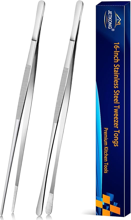 JETKONG 2 Pcs 16'' Tweezer Tongs, Extra Large Food Tweezers, Extra Long Kitchen Tweezers for Cooking Repairing and BBQ (16-Inch, Silver) by JETKONG