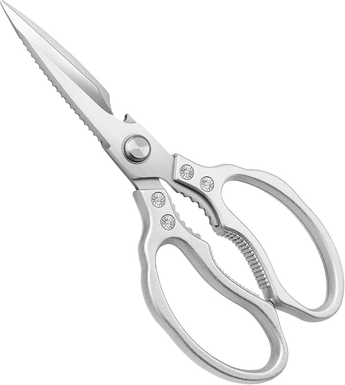 CGBE Kitchen Scissors, Multi-Purpose Kitchen Shears, Heavy Duty Dishwasher Safe Food Scissors for Chicken, Poultry, Fish, Meat & Herbs with Non-Slip Grips - Sliver by CGBE