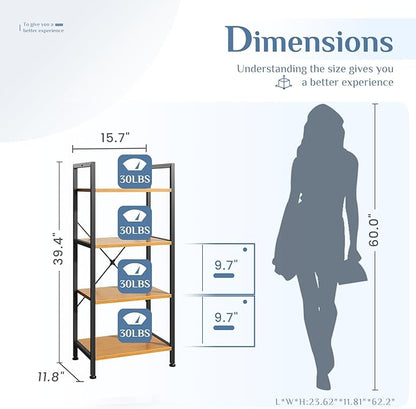 DUMOS 4 Tiers Bookshelf, Classical Book Shelf, Tall Display Shelves in Living Room/Home/Office, Storage Organizer for CDs/Books/Movies, Wood - Image 3