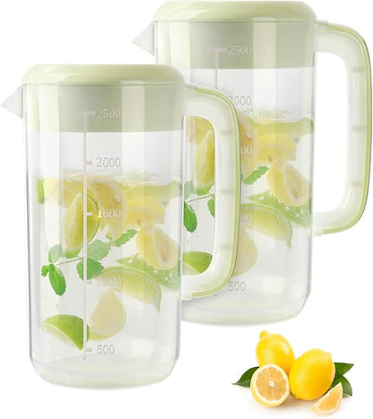 0.6 Gallon 2.5 Litre Clear Plastic Pitcher with Lid, 2 Pack Clear Water Pitchers for Cold Drinks, Iced Tea Jug for Lemonade, Iced Tea, Milk, Juice, Beverages by BPFY