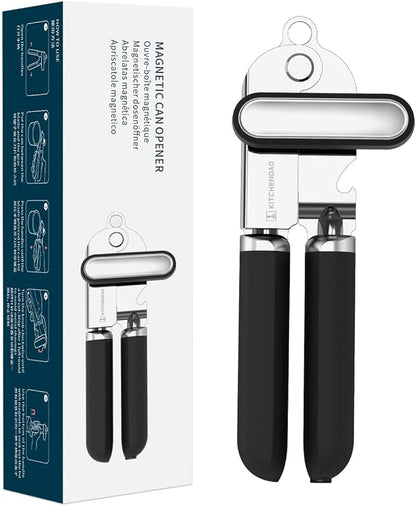 KITCHENDAO Manual Can Opener, Super Sharp Sandvik 12C27 Blade, Handheld Can Opener with Magnet, Smooth Edge Cut, Soft Grip, Oversized Knob for Seniors & Arthritis, Easy to Use, Black