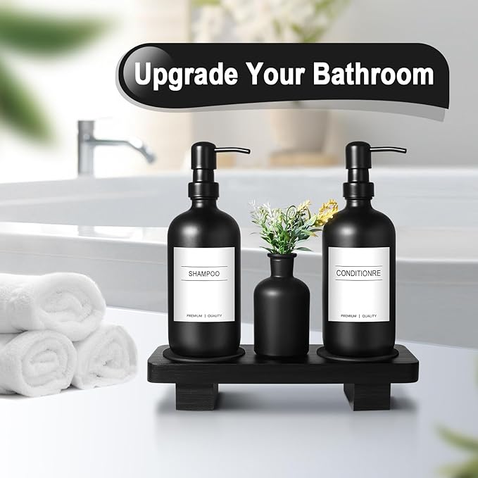 Dish Soap Dispenser for Kitchen, Black Hand Soap Dispenser with Stainless Steel Pump, Kitchen Soap Dispenser Set with Wood Riser Tray, Matte Black Bathroom Soap Dispenser Set Bathroom Decor - Image 6