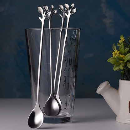 AnSaw 6-Piece Elegant Silver Leaf Long Handle Teaspoons - 7.4" Stainless Steel Stir Spoons for Coffee & Tea, Perfect for Mixing & Stirring - Image 7