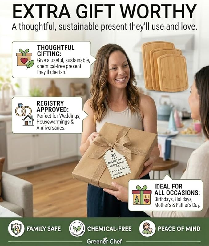 Greener Chef Luxury Bamboo Cutting Board Set of 3 with Glue-Free Surface Technology - Extra Spacious Wood Cutting Boards for Kitchen and XL Chopping Board Set - Replacements for Life - Image 8