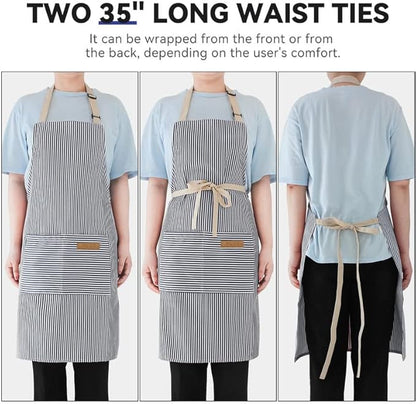 NLUS 2 Pack Kitchen Cooking Aprons, Adjustable Bib Soft Chef Apron with 2 Pockets for Men Women (Blue Pinstripes/Pink Pinstripes) - Image 5