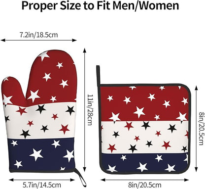 Red White and Blue Oven Mitts and Pot Holders Sets Patriotic American Flag StripedKitchen Mitts 4th of July Hot Pads for Cooking BBQ Baking Grilling - Image 3