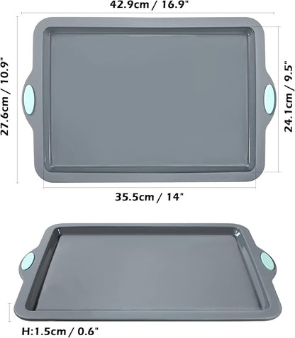 Webake Silicone Sheet Cake Pan, 14 Inch Silicone Sheet Pans 2 Pack Cookie Sheet Jelly Roll Pan Rectangular Cooking Sheet Baking Trays for Oven