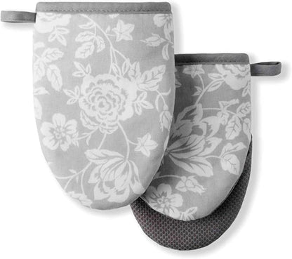 Martha Stewart Floral Vine Mini Oven Mitt 2-Pack Set, Grey, 5.5"X8" by MarthaStewart