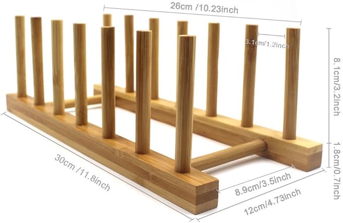 INNERNEED Bamboo Wooden Dish Rack, Vertical Plate & Lid Organizer for Kitchen Cabinet or Countertop, Drying Stand for Dishes, Cutting Boards - Image 5
