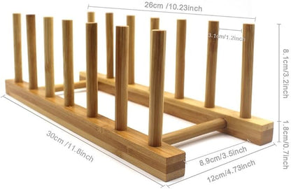 INNERNEED Bamboo Wooden Dish Rack, Vertical Plate & Lid Organizer for Kitchen Cabinet or Countertop, Drying Stand for Dishes, Cutting Boards - Image 5