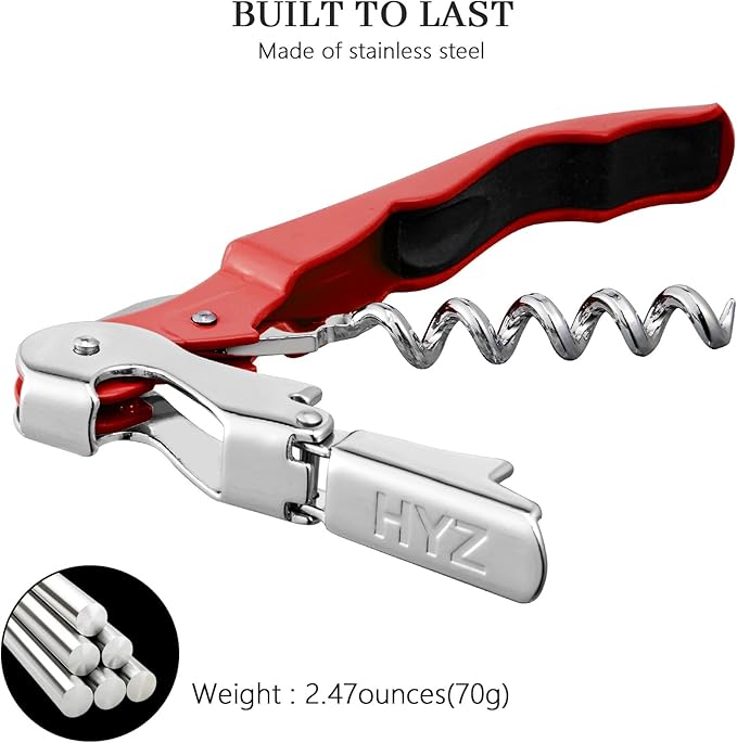 HYZ 2-Pack Wine Opener Waiter Corkscrew, Professional Wine Key for Servers, Bartender with Foil Cutter, Manual Wine Bottle Opener Double Hinged (Red) - Image 6