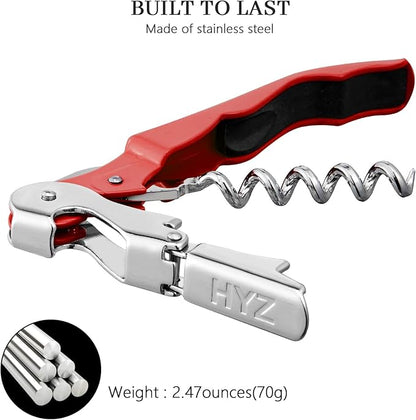 HYZ 2-Pack Wine Opener Waiter Corkscrew, Professional Wine Key for Servers, Bartender with Foil Cutter, Manual Wine Bottle Opener Double Hinged (Red) - Image 6