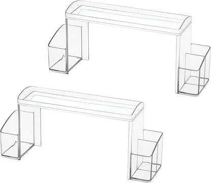 mDesign Small 2-Tier Plastic High-Rise Bathroom Cabinet Organizer - Vitamin Bottle, Medicine, Makeup Storage Shelf for Sink, Counter, and Vanity - Perfect for Hair Product Organization - 2 Pack, Clear