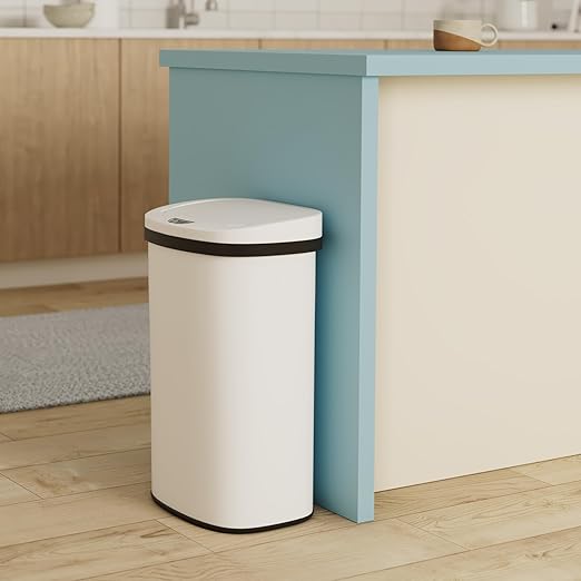 13 Gallon 50 Liter Garbage Can Kitchen Trash Can with Lid Automatic Sensor Touch Free Stainless Steel Waste Bin for Bathroom Bedroom Home Office,White - Image 2