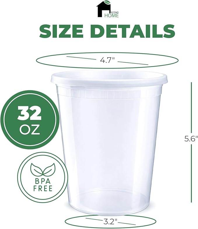 EconoHome Clear Deli Containers with Lids - 240-Pack, 32oz Plastic Containers with Lids for Food Storage, Meal Prep, Leftover, Restaurant Business, Takeout - Fridge, Microwave & Freezer-Safe - Image 3