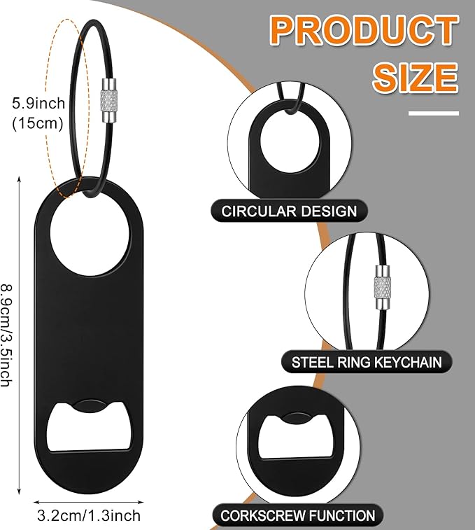 60 Pieces Stainless Steel Flat Bottle Opener Keychain Bulk 3.5 x 1.3 Inches Beer Bottle Opener Flat Cap with Keyring for Men Women Bartender Kitchen Bar Restaurant, Black - Image 2