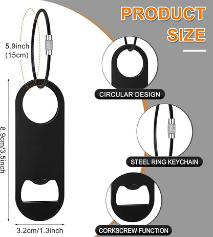 60 Pieces Stainless Steel Flat Bottle Opener Keychain Bulk 3.5 x 1.3 Inches Beer Bottle Opener Flat Cap with Keyring for Men Women Bartender Kitchen Bar Restaurant, Black - Image 2