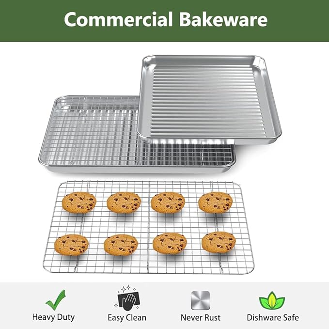 ROTTAY Baking Sheet with Rack Set (2 Pans + 2 Racks), Stainless Steel Cookie Sheet with Cooling Rack, Nonstick Baking Pan, Warp Resistant & Heavy Duty & Rust Free, Size 16 x 12 x 1 Inches (Pack of 2) - Image 2
