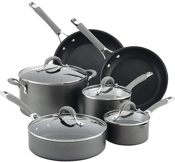 Circulon 84564 Elementum Hard Anodized Nonstick Cookware Set / Pots and Pans Set - 10 Piece, Gray