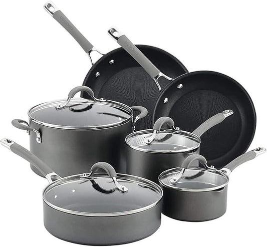 Circulon 84564 Elementum Hard Anodized Nonstick Cookware Set / Pots and Pans Set - 10 Piece, Gray