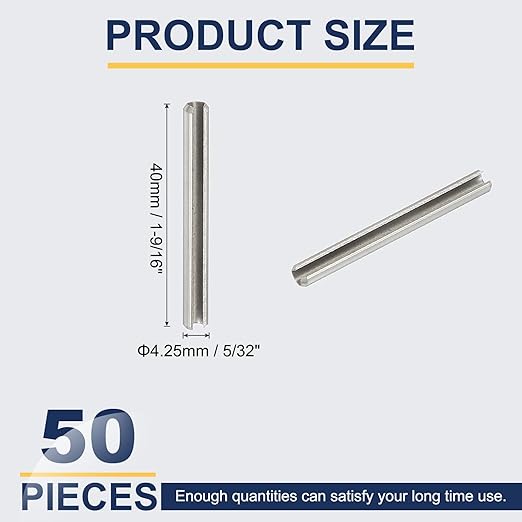 PATIKIL Slotted Spring Pin, 50 Pcs 5/32" x 1-9/16" (4.25mm x 40mm) 304 Stainless Steel Split Roll Pins Spring Dowel for Home Improvement Automotive Machine Repair, Silver