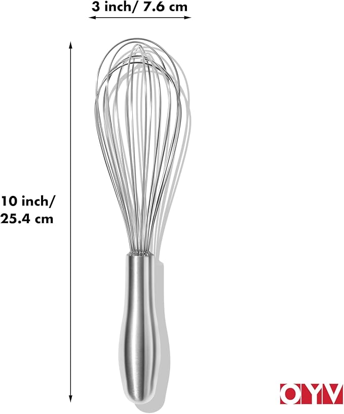 OYV 18/10 Stainless Steel Whisk, Ergonomic Handle, Dishwasher Safe Metal whisk, Professional Whisk for Kitchen Cooking, Perfect for Blending, Whisking, Baking, and Beating, 10-Inch Wire Wisk - Image 7