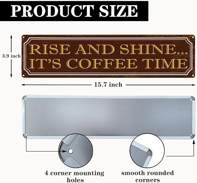 Coffee Time Metal Tin Signs, Coffees Lover Home Decor for Kitchen Bedroom Dining Room, Farmhouse Cafe Decors, Decorative Metal Wall Signs 15.8x4 Inches - Image 2