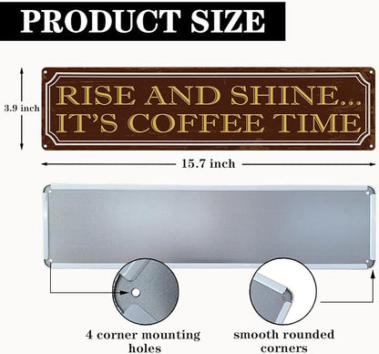 Coffee Time Metal Tin Signs, Coffees Lover Home Decor for Kitchen Bedroom Dining Room, Farmhouse Cafe Decors, Decorative Metal Wall Signs 15.8x4 Inches - Image 2