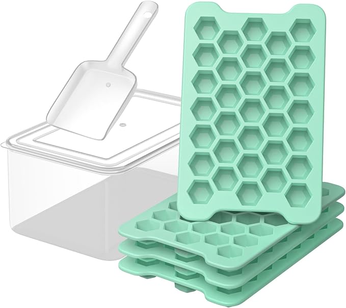 Mini Ice Cube Tray for Freezer: Small Plastic Ice Cubes Trays for Freezer with Box - Easy Release Stackable Mini Ice Cube Maker - Nugget Ice Trays for Freezer with Ice Container by FDDAI