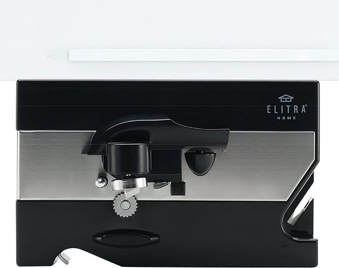 ELITRA HOME 3 in 1 Under the Cabinet Electric Can Opener, Blade Sharpener, Bottle Opener, Under The Counter Mount, For Large And Small Cans (Black)