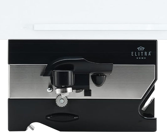 ELITRA HOME 3 in 1 Under the Cabinet Electric Can Opener, Blade Sharpener, Bottle Opener, Under The Counter Mount, For Large And Small Cans (Black)