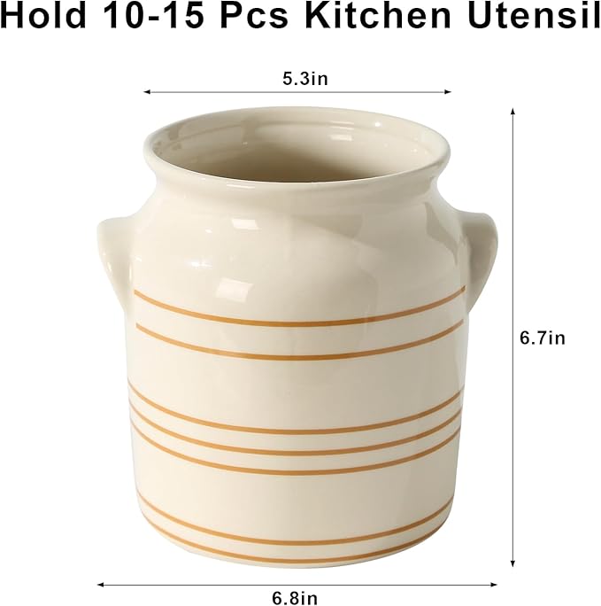 Ceramic Farmhouse Kitchen Utensil Holder for Countertop, Rustic Cooking Utensil Holder Crock Fit for Kitchen Counter. 6*6.8*6.7 IN - Image 2
